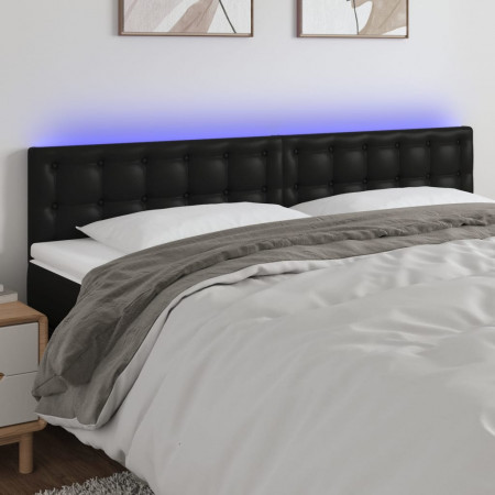 Tăblie de pat cu LED, negru, 180x5x78/88 cm, piele ecologică - Img 1