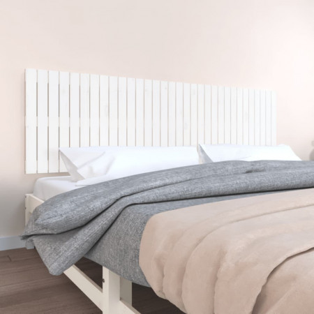 Tăblie de pat pentru perete, alb, 204x3x60 cm, lemn masiv pin