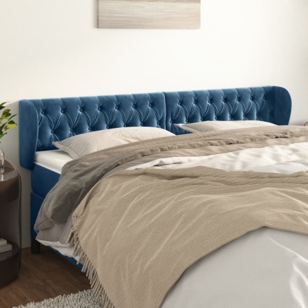 Tăblie pat cu aripioare albastru închis 183x23x78/88 cm catifea