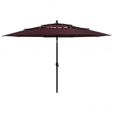 Umbrelă de soare 3 niveluri, stâlp aluminiu, roșu bordo, 3,5 m - Img 1