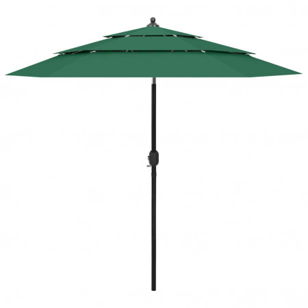 Umbrelă de soare 3 niveluri, stâlp de aluminiu, verde, 2,5 m