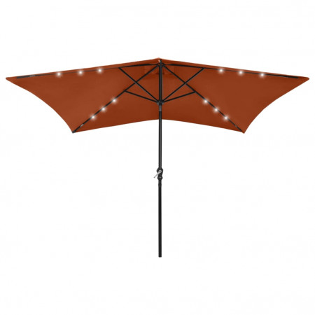 Umbrelă de soare cu LED-uri & stâlp din oțel, cărămiziu, 2x3 m