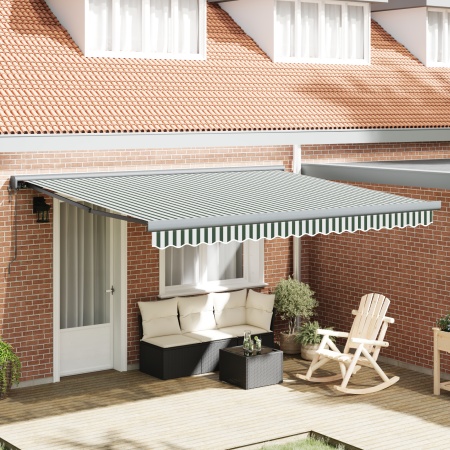 awning retractabil automat verde și alb 400x300 cm, ViaXL awning fabric de înlocuire pentru cadru de 4x3 m verde și alb