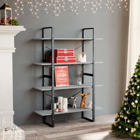 Bibliotecă, 4 rafturi, gri beton, 100x30x140cm, lemn prelucrat