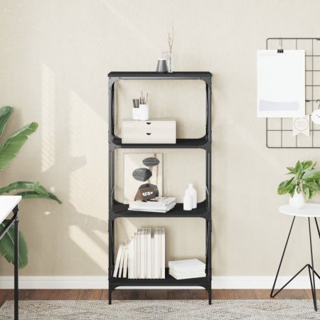 Bibliotecă cu 4 niveluri, negru, 59x35x132 cm, lemn prelucrat