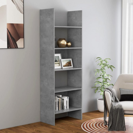 Bibliotecă, gri beton, 60x35x180 cm, PAL