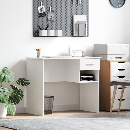 Birou cu spațiu de stocare alb 90x49.5x75 cm lemn prelucrat