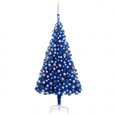 Brad Crăciun pre-iluminat cu set globuri, albastru, 210 cm, PVC