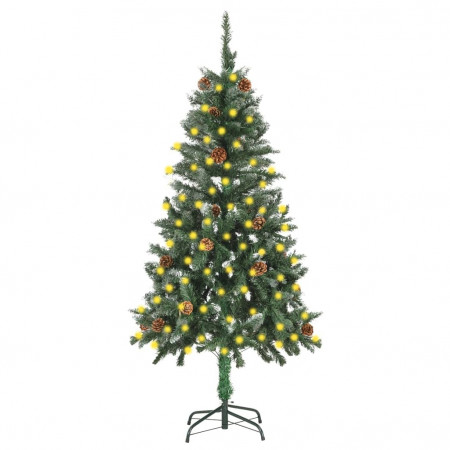 Brad de Crăciun artificial pre-iluminat cu conuri de pin 150 cm