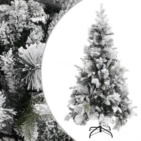 Brad de Crăciun cu zăpadă & conuri, 225 cm, PVC&PE