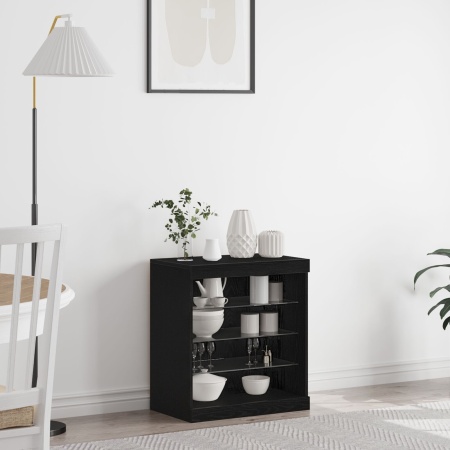 Bufet cu lumini LED Stejar negru 60,5x37x67 cm