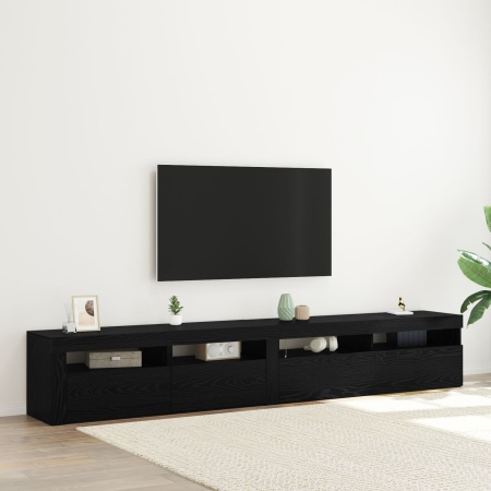 Cabinete TV 2 buc cu lumini LED din stejar negru și lemn ingineresc, Cabinet TV cu LED din stejar negru 120x35x40 cm din lemn ingineresc