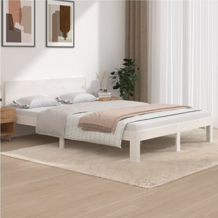 Cadru de pat, alb, 140x200 cm, lemn masiv de pin - Img 1