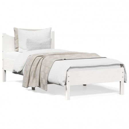 Cadru de pat, alb, 75x190 cm, lemn masiv de pin - Img 1
