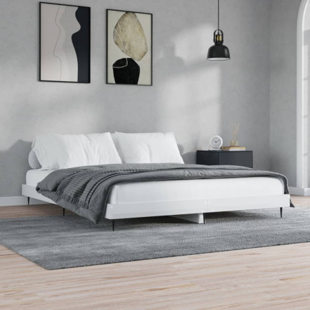 Cadru de pat, alb extralucios, 160x200 cm, lemn prelucrat