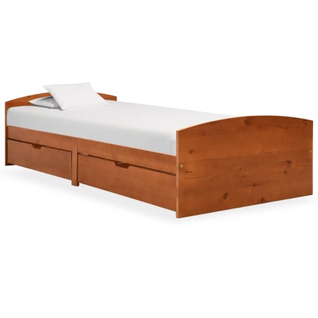 Cadru de pat cu 2 sertare, maro miere, 90x200 cm lemn masiv pin