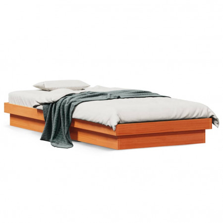 Cadru de pat cu LED, maro ceruit, 90x200 cm, lemn masiv de pin