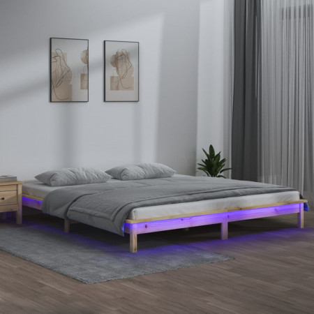 Cadru de pat cu LED, mic dublu 4FT, 120x190 cm, lemn masiv