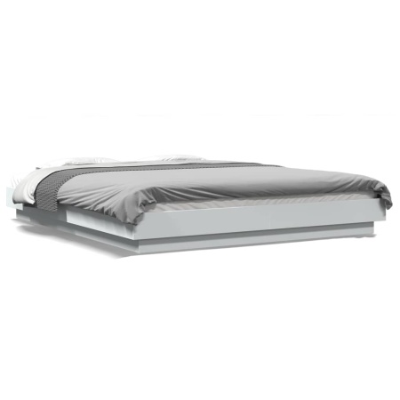 Cadru de pat cu lumini LED, alb, 160x200 cm, lemn prelucrat