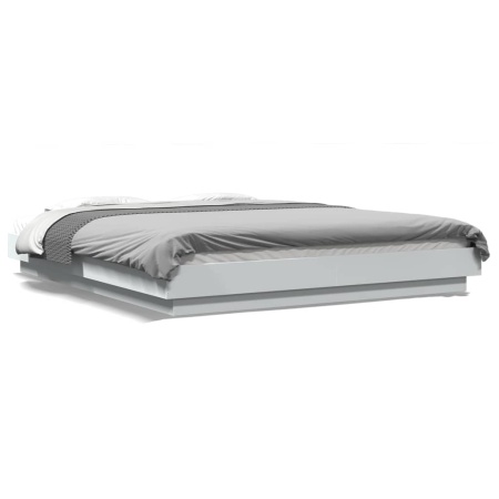 Cadru de pat cu lumini LED, alb, 160x200 cm, lemn prelucrat - Img 1