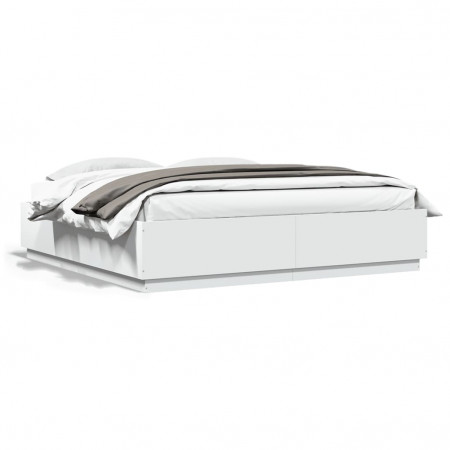 Cadru de pat cu lumini LED, alb, 180x200 cm, lemn prelucrat