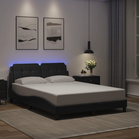 Cadru de pat cu lumini LED, negru, 120x200 cm, piele ecologică