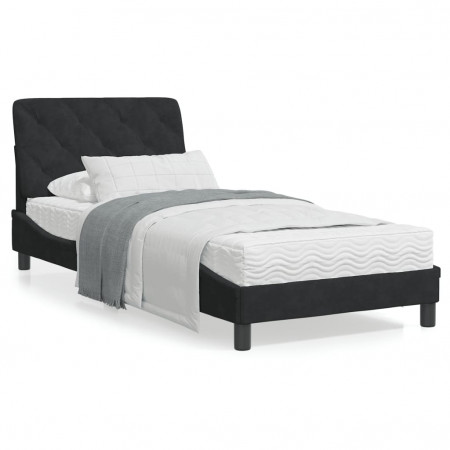 Cadru de pat cu lumini LED, negru, 90x190 cm, catifea