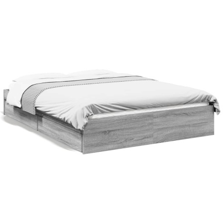 Cadru de pat cu sertare gri sonoma 140x200 cm lemn prelucrat