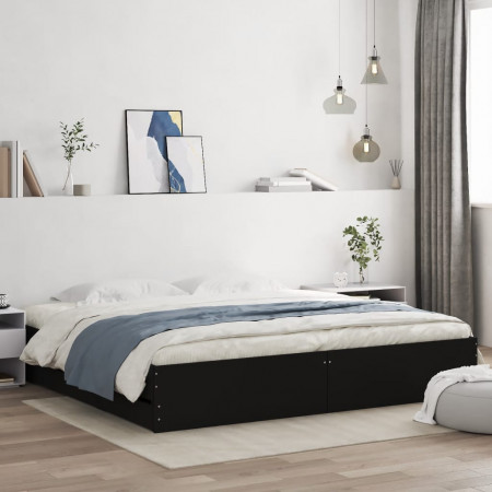 Cadru de pat cu sertare, negru, 160x200 cm, lemn prelucrat - Img 1