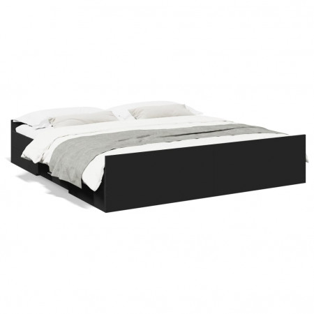Cadru de pat cu sertare, negru, 180x200 cm, lemn prelucrat