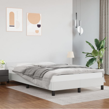 Cadru de pat cu tăblie, alb, 120x200 cm, piele ecologică - Img 1