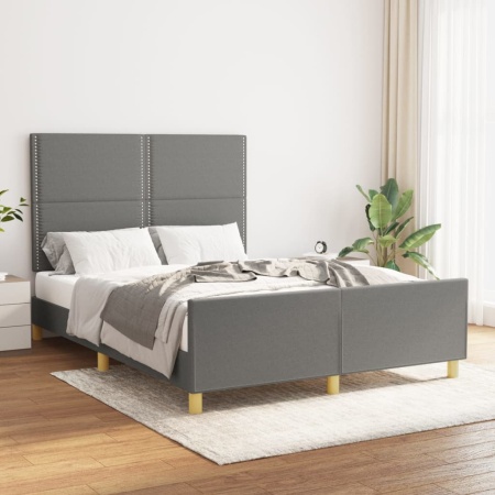 Cadru de pat cu tăblie, gri închis, 140x200 cm, textil
