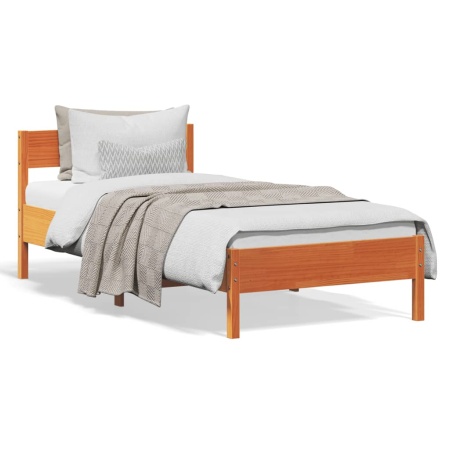 Cadru de pat cu tăblie, maro ceruit, 100x200 cm, lemn masiv pin