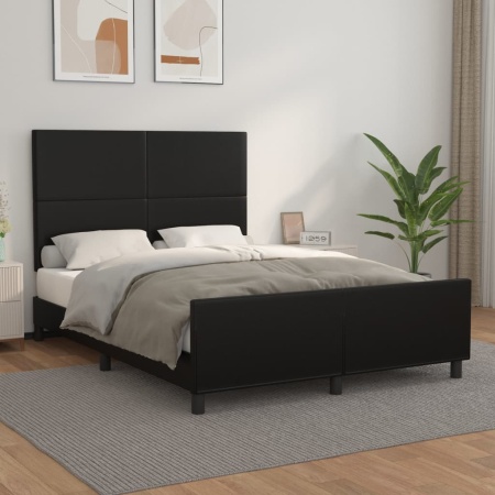 Cadru de pat cu tăblie, negru, 140x190 cm, piele ecologică