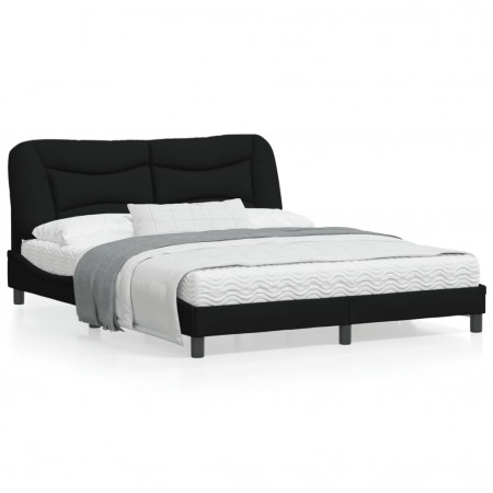 Cadru de pat cu tăblie, negru, 160x200 cm, textil