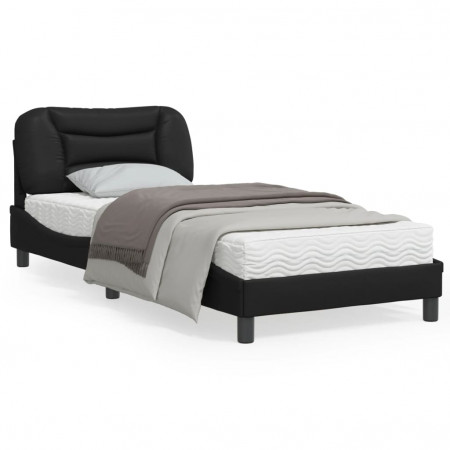 Cadru de pat cu tăblie, negru, 90x190 cm, piele ecologică - Img 1