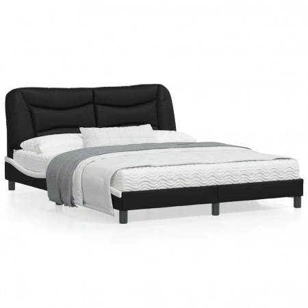 Cadru de pat cu tăblie, negru/alb, 160x200 cm, piele ecologică