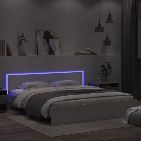 Cadru de pat cu tăblie și LED, alb, 200x200 cm