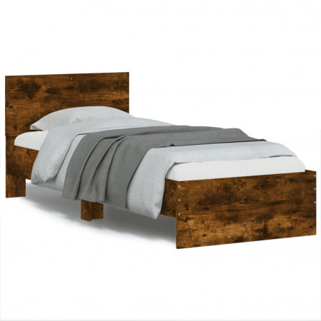 Cadru de pat cu tăblie stejar fumuriu 90x190 cm lemn prelucrat