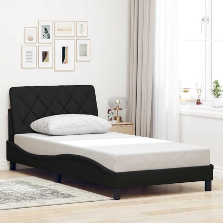 Cadru de pat fără saltea, negru, 100x200 cm, textil