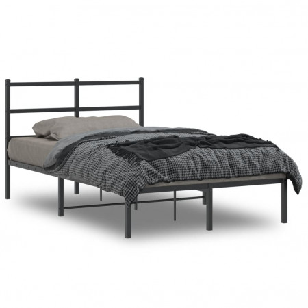 Cadru de pat metalic cu tăblie, negru, 120x200 cm - Img 1