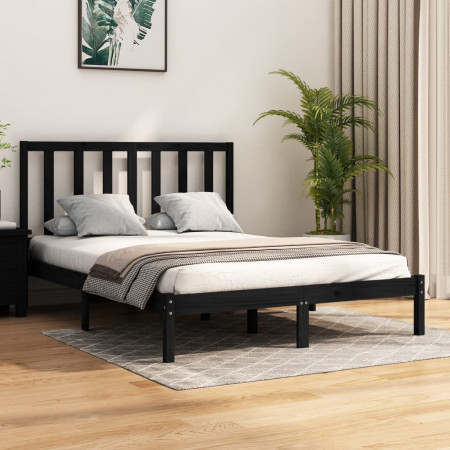 Cadru de pat, negru, 120x200 cm, lemn masiv de pin - Img 1