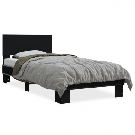 Cadru de pat, negru, 90x200 cm, lemn prelucrat și metal