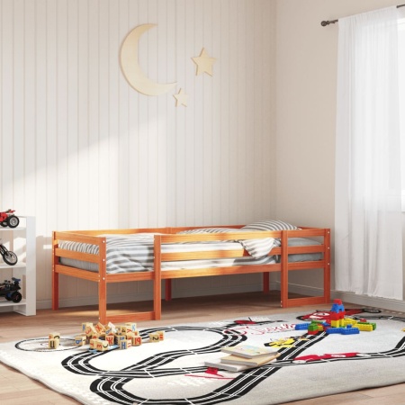 Cadru de pat pentru copii maro ceruit 90x200 cm lemn masiv pin - Img 1