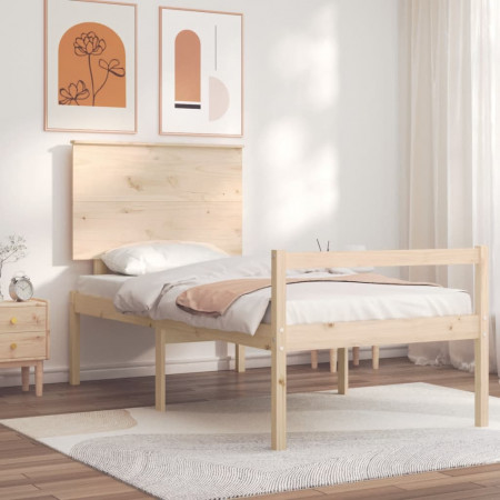 Cadru de pat senior cu tăblie single mic, lemn masiv