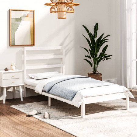 Cadru de pat single, alb, 90x190 cm, lemn masiv