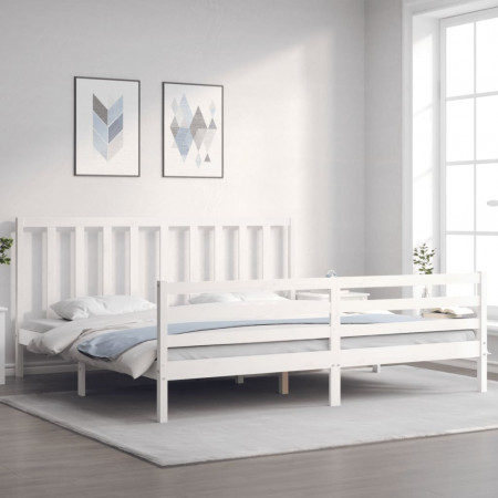 Cadru pat cu tăblie 200x200 cm, alb, lemn masiv