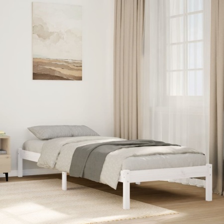 Cadru pat foarte lung fără saltea alb 100x220 cm lemn masiv pin