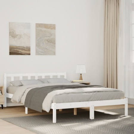 Cadru pat foarte lung fără saltea alb 160x210 cm lemn masiv pin