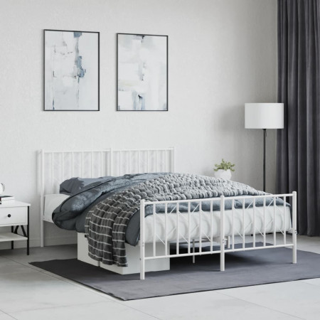 Cadru pat metalic cu tăblie de cap/picioare , alb, 140x190 cm